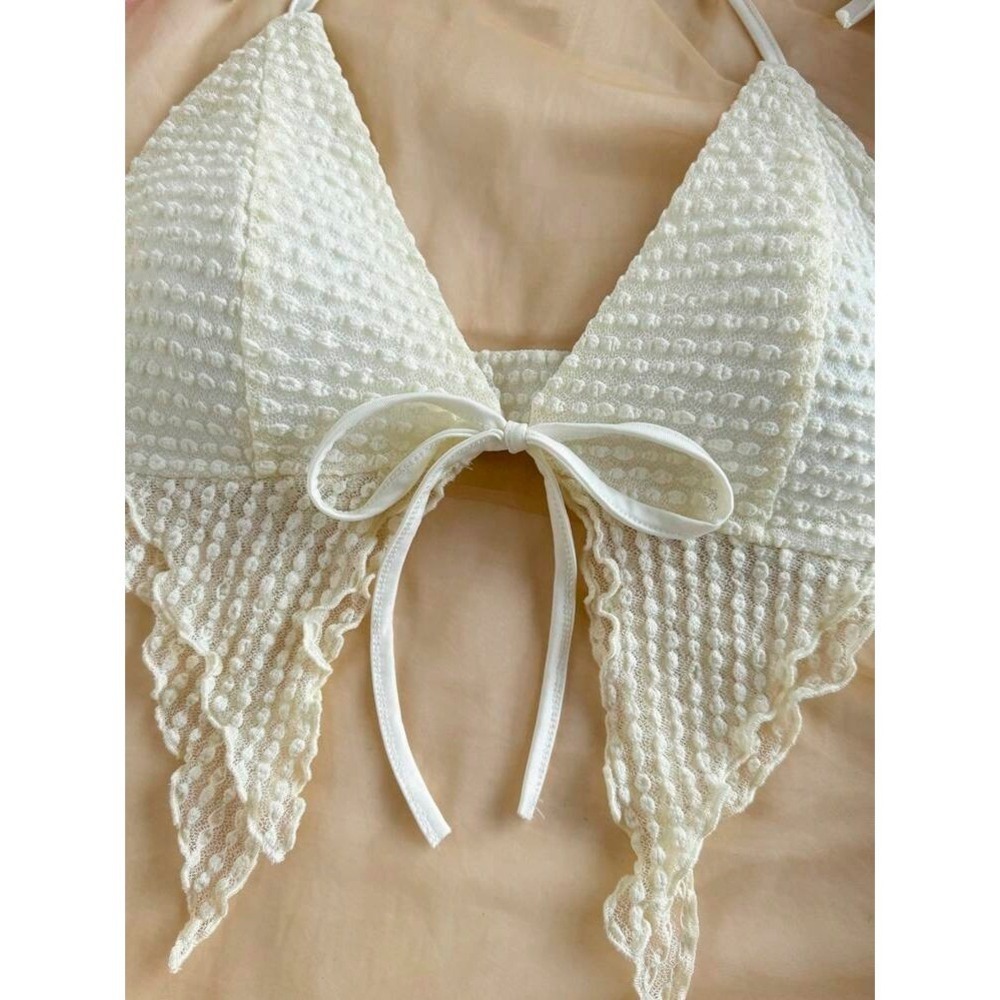 Fairycore Popcorn Textured Y2K Halter Handkerchief Top and Mini Skirt Set Large - Picture 2 of 10